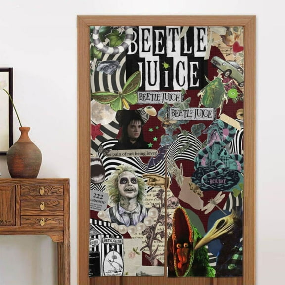 Beetlejuice Door Curtain for Doorway, Pattern Print Blackout Privacy Window Curtain, Room Divider Curtain Tapestry Home Decor, 34" W X 56" L