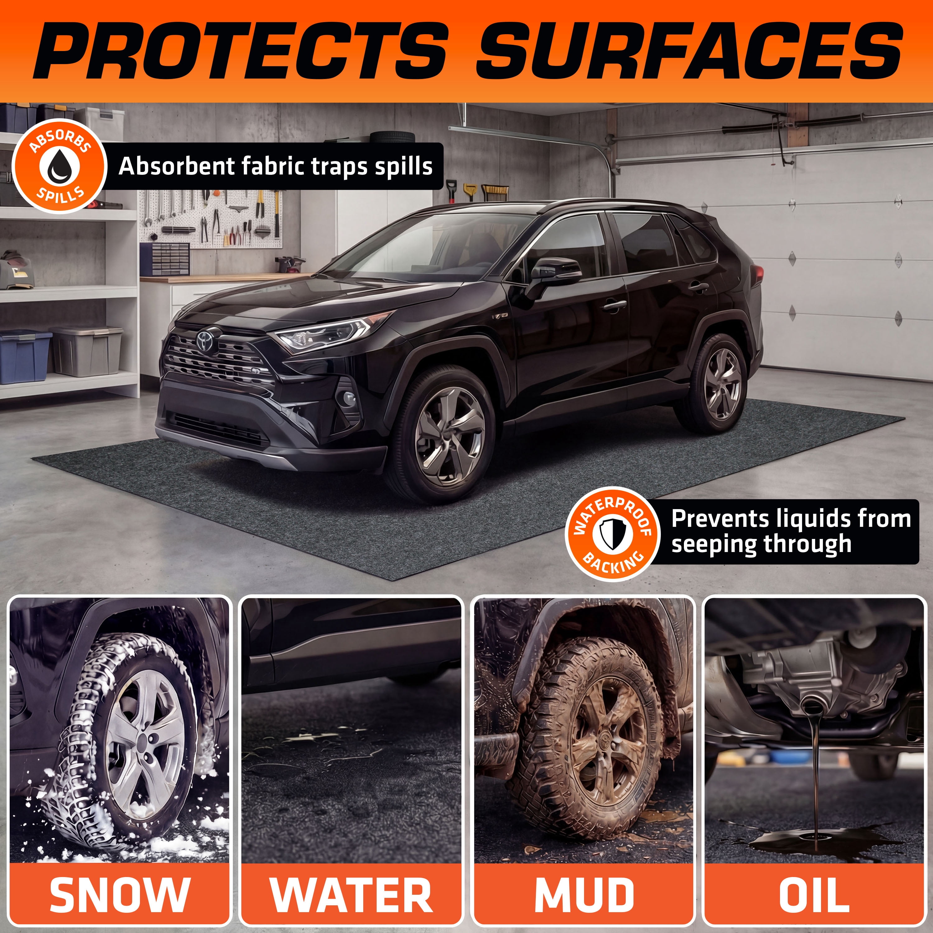 Armor All Premium Original XL Garage Floor Mat, (22' x 8'10"), Protects Surfaces, Transforms Garage, Absorbent/Waterproof/Durable (Includes Double Sided Tape)(Charcoal)