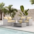 thumbnail image 3 of 4 Pieces Patio Conversation Set, Outdoor Furniture Set with Cushion, Outside Sectional Rattan Wicker Sofa  Furniture Set for Garden, Porch, Backyard, Khaki, 3 of 8