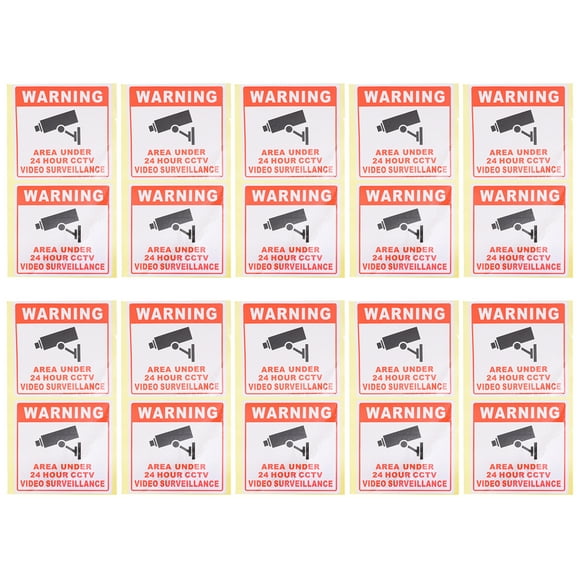 20pcs CCTV Camera Warning Signs Stickers Warning 24 Hour Video Surveillance Sign Decals for School Office Building