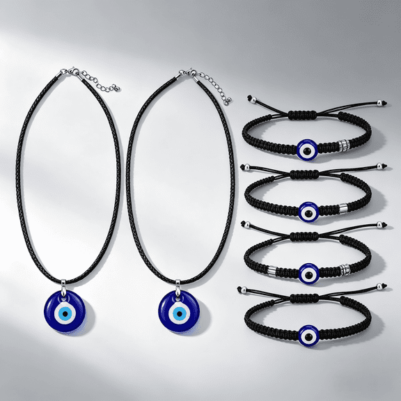 Kabier Evil Eye Necklace for Women Evil Eye Bracelet Lucky Protection Necklace Jewelry 6 PCK