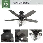 Hunter 52 inch Indoor Ceiling Fan with LED Lights and Remote Control - Black Ceiling Fan, Standard Mount, 5 Blades, For Bedroom, Living Room, or Kitchen - Gatlinburg 52429, Matte Black
