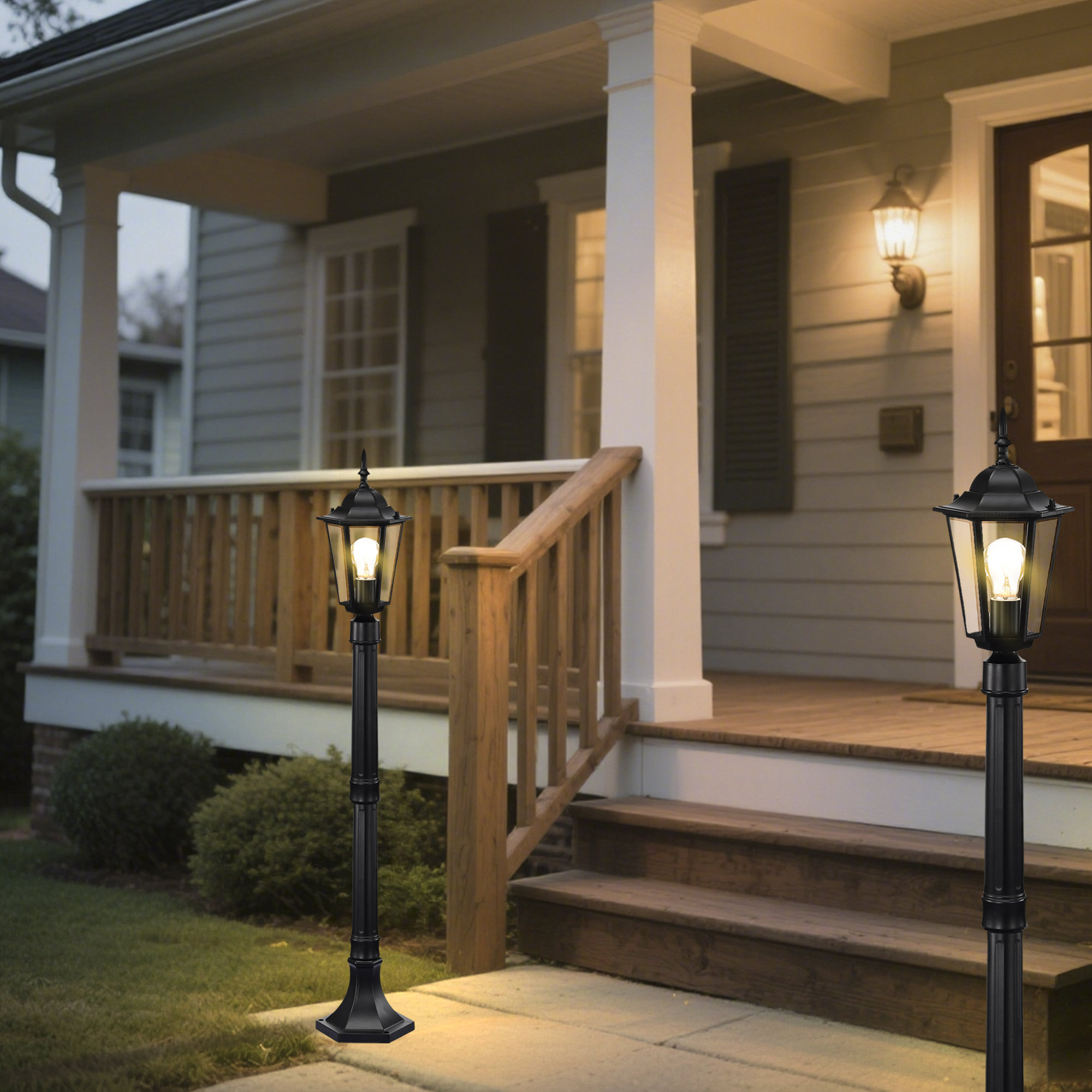Outdoor Lamp Post Light 42", Adjustable Height Waterproof Post Light Fixture with ClearGlass, Aluminum Outdoor Pole Light for Yard, Garden & Driveway