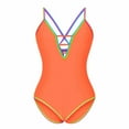 thumbnail image 4 of pstuiky Bathing Suit, Women One Piece Swimsuit Deep V Neck Neon Tie Back Bathing Suit with Removable Pads Cute Swimwear for Women Beach Pool Summer Women Swimsuits Orange S, 4 of 6