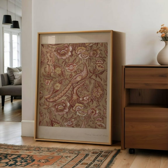 Vintage Floral Pattern Textile Poster, Antique Textile Wall Art, Floral And Bird Textile Art Poster, Vintage Flower Pattern Art Home Decor UNFRAMED Poster, Wall Art for Decor, Present, 8x12