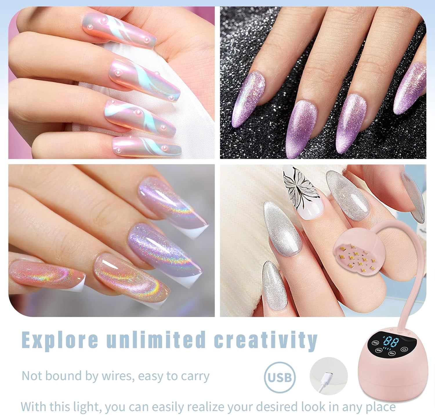 ABCISI UV LED Nail Lamp, 36W Mini Cordless Gel x Nail Lamp Flash Cure, Auto Sensor Gooseneck Portable USB Gel Nail Dryer UV Light with 3 Timers and LCD Display for Home DIY, ML-10007