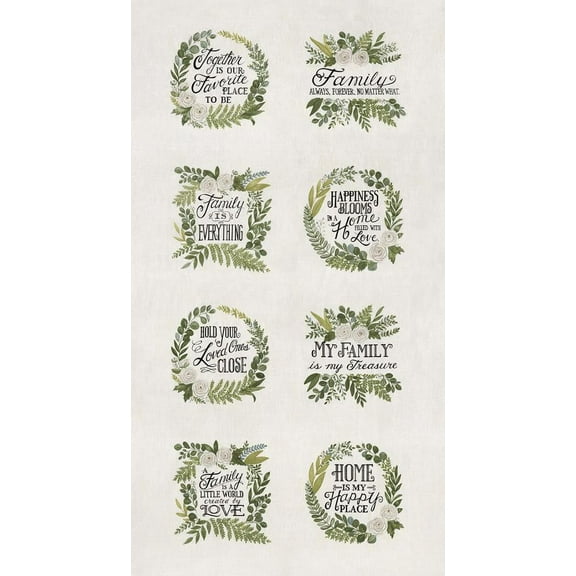 24" X 44" Panel Family Quotes Sayings Inspirational Love Happiness Blooms Deb Strain Cream Cotton Fabric Panel (56050-11)