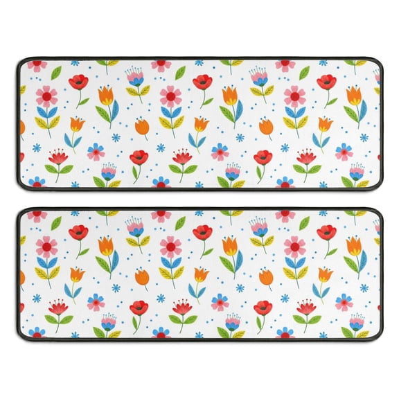 Kitchen Rugs Sets Of 2,Pioneer Flower Floral Print Pattern Anti Fatigue Kitchen Mat Rugs Non Slip Washable,Decorative Kitchen Floor Mats for Kitchen,Sink,Laundry,17X47 Inch