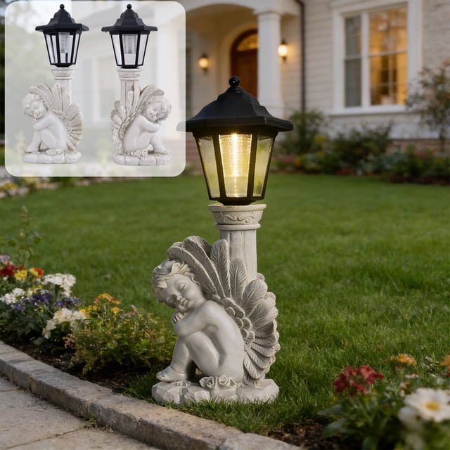 Bowayaoa Solar Powered Resin Angel Garden Statue with LED Light, Outdoor Decor for Patio Pathways Yard Memorial Gift
