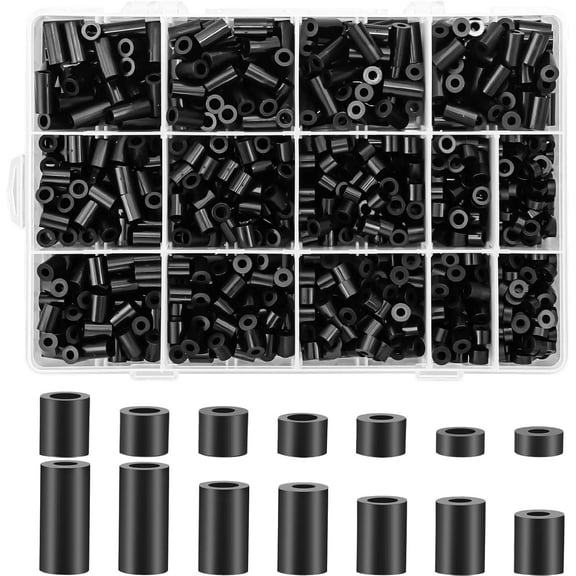 Nylon Spacers, Plastic Spacers Washers Assortment Kit, 1000 Pcs Electrical Outlet Screw M3 M4 Black Round Spacer