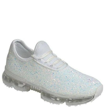 

Women Glitter Low Top Sneaker Air Cushion Stylish Bling Bling Shoes White