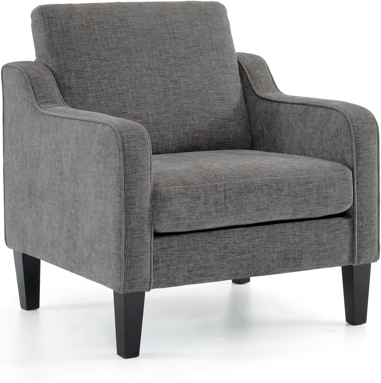 Matladin Chenille Fabric Accent Chair with Scooped Arms, Mid Century Modern Upholstered Armchair, Single Sofa for Living Room, Apartment, Office