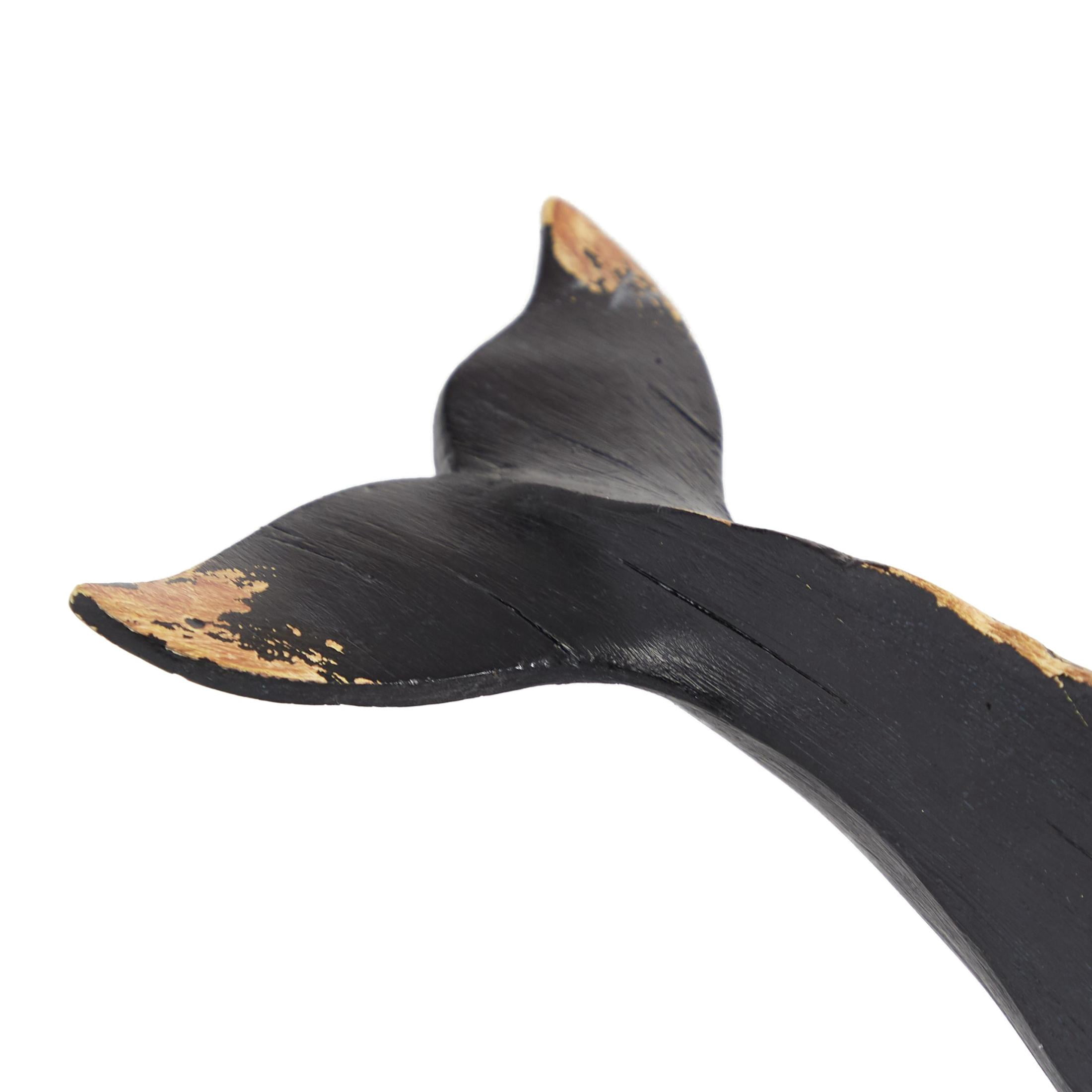 14" x 4" Black Polystone Handmade Whale Sculpture, by DecMode