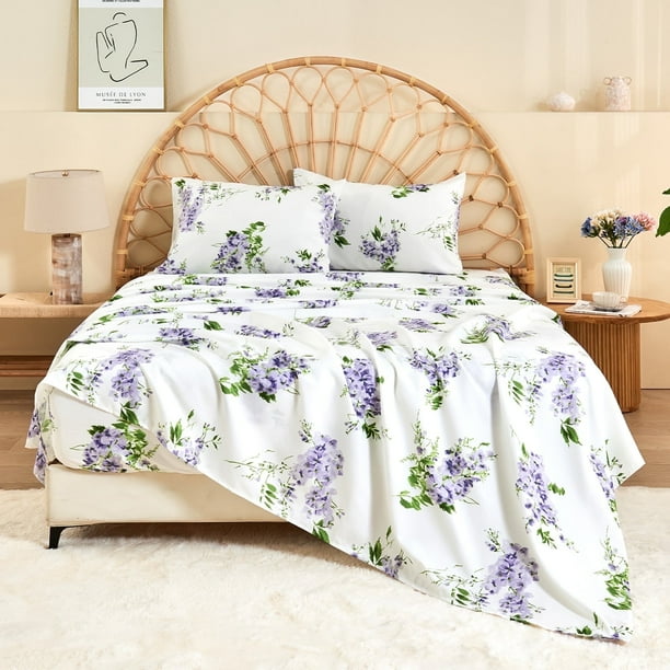 HITIME Juego de Sábanas Tamaño Individual 3 Piezas Incluye 1 Sábana Plana, 1 Ajustable & 1 Funda de Almohada, Suave Transpirable Microfibra de Poliéster, Diseño Estampado Moderno Fresco y Transpirable