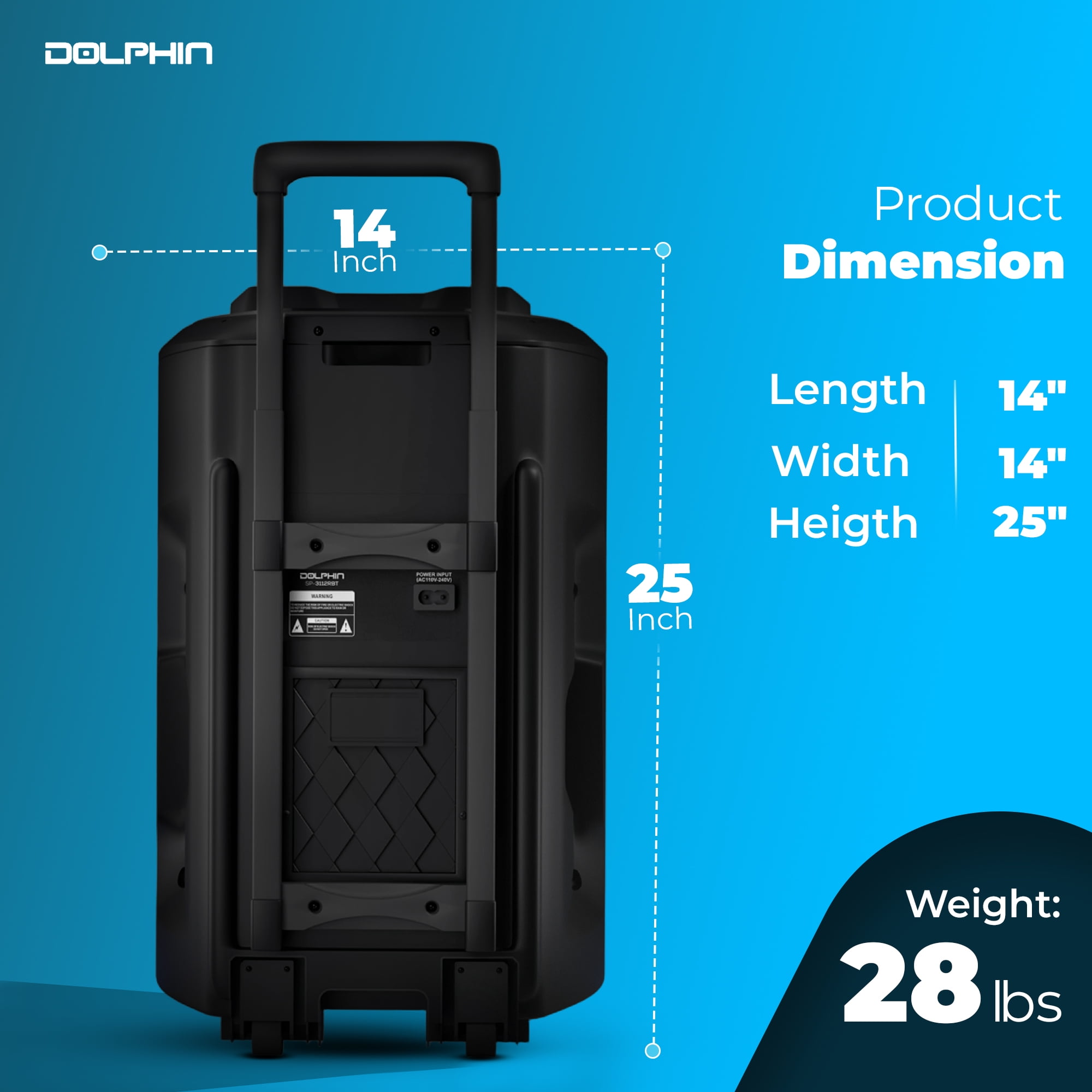 Dolphin SP-3112RBT High Powered Portable Bluetooth Speaker – 12-Inch Woofer, TWS, X-BASS, UHF Microphone, Dynamic LED Lights, Long Lasting Battery