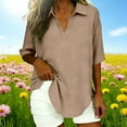 thumbnail image 6 of RongHuan Women's Cotton Linen T-Shirt Short Sleeve V Neck Tops Summer Casual Work Blouses Loose Fit Basic Tees, 6 of 8