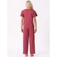 thumbnail image 4 of DARING DIVA Silky Satin 2 Pieces Ruffle Top and Long Pants Sleepwear Sets S Red, 4 of 6