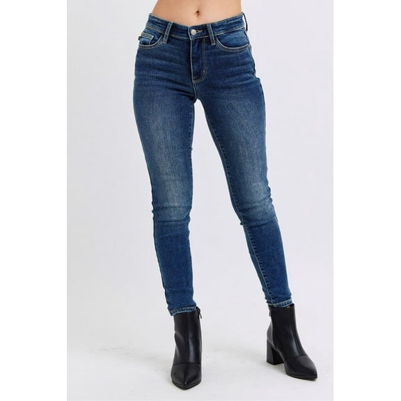 Judy Blue Full Size Run Mid-Rise Waist Skinny Jeans with Thermal Lining