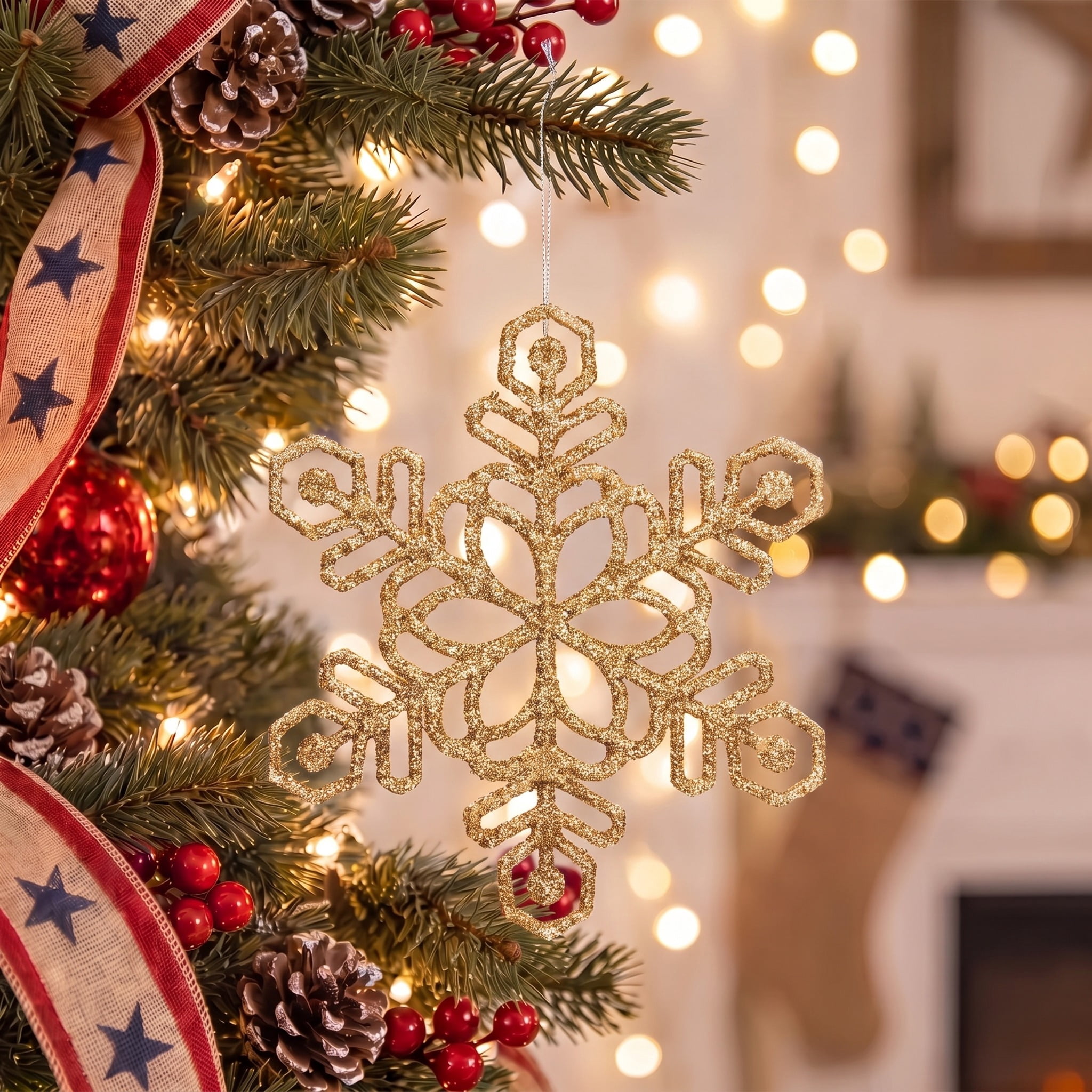 20-Count Gold Glitter Snowflake Christmas Ornaments, 3.9", by Holiday Time