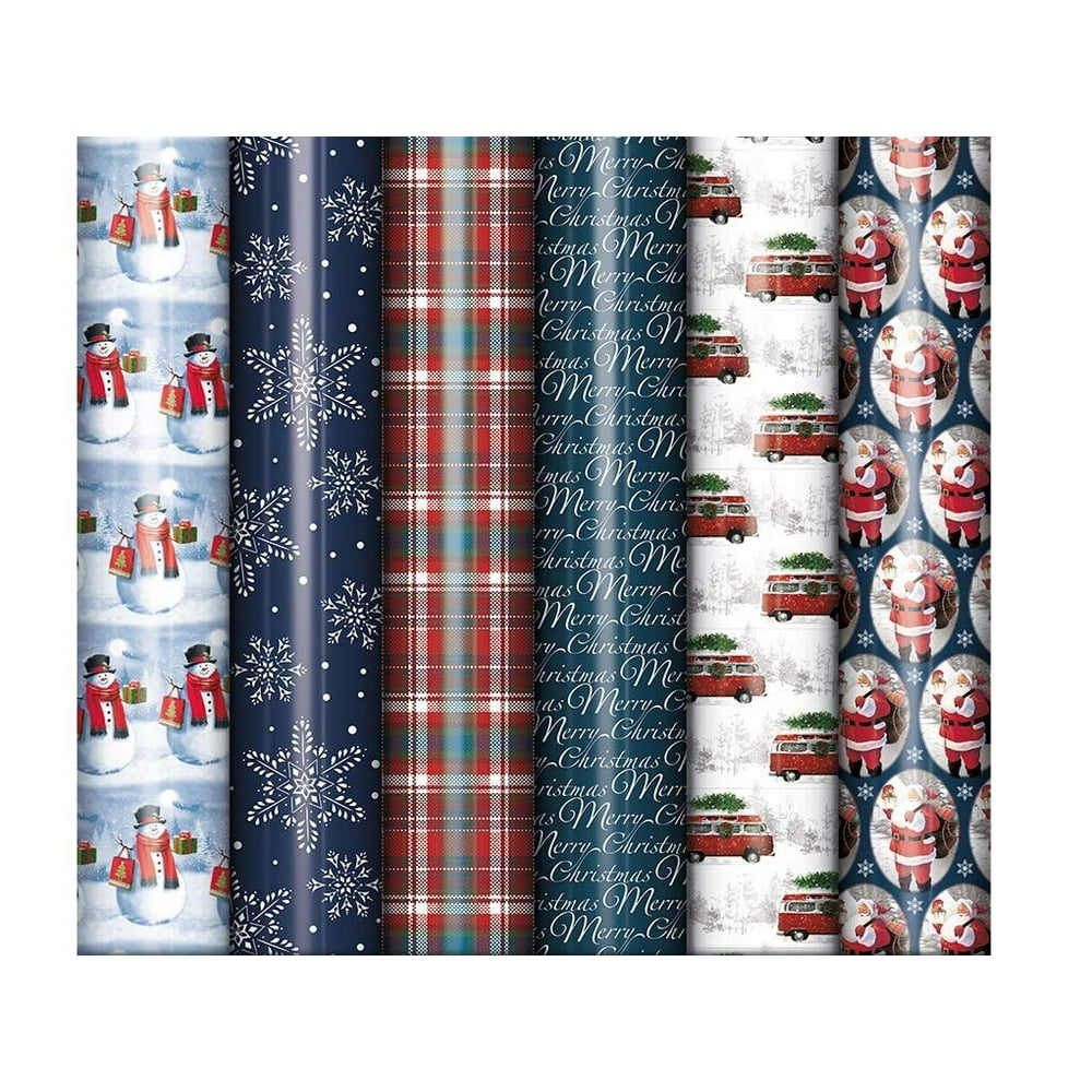 Bundle of 6 Rolls of Christmas Holiday Gift Wrapping Paper, Traditional