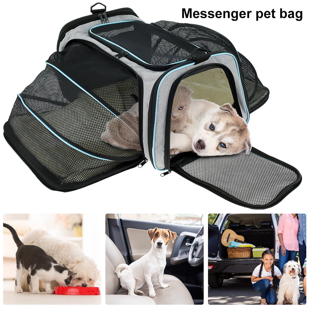 Cat Carrier Airline Approved Expandable Soft Sided Pet Carrier Bag with 5 Mesh Windows for Ventilation Collapsible Dog Carrier with Removable Fleece Pad and Foldable Bowl for Train,Car Travel 