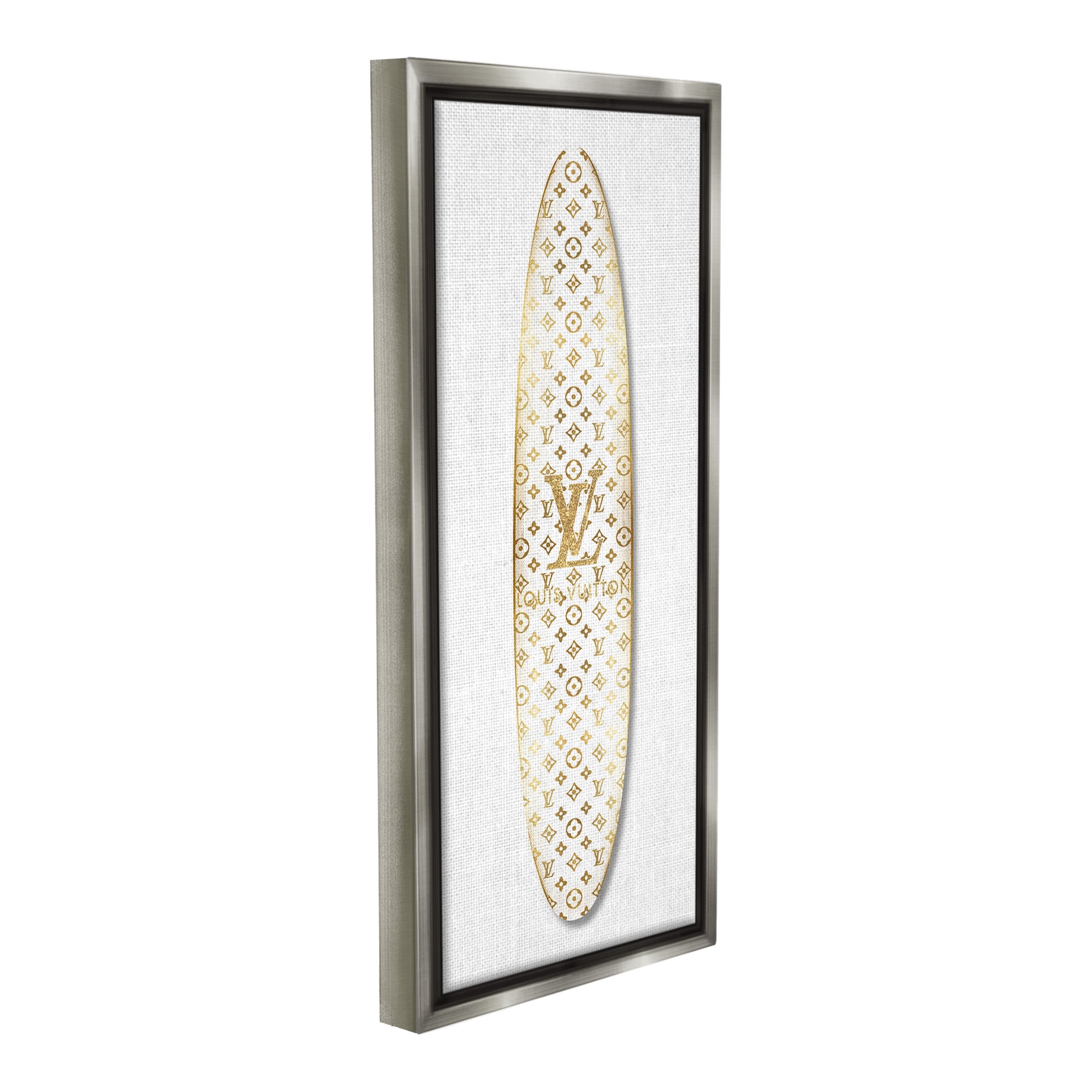 Stupell Industries Designer Patterned Surfboard Nature Painting Gray Floater Framed Canvas Art Print Wall Art, 14 x 31