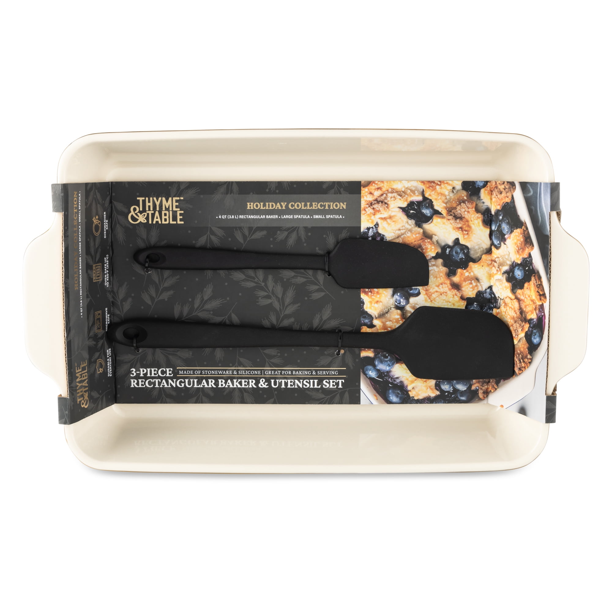 Thyme & Table Ceramic Baking Dish with Silicone Spatulas, Tree Pattern