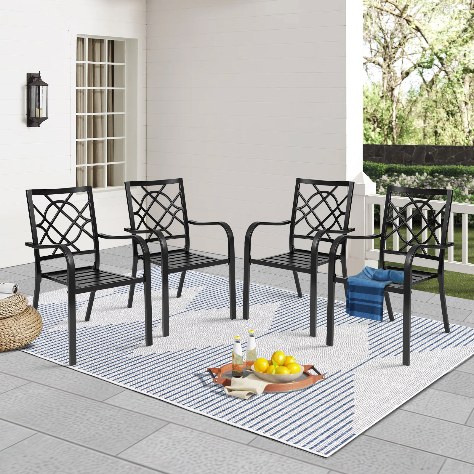 SOLAURA Outdoor Patio Stackable Wrought Iron Dining Chairs Set of 4- Black - image 2 of 7