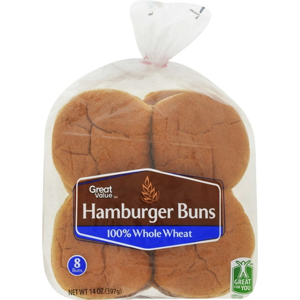Great Value Hamburger Buns, Whole Wheat, 14 oz, 8 count