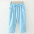 thumbnail image 3 of YOTMKGDO Slacks for Womens Cotton Trousers Waist Loose Pocket Elastic Pants Three-Quarter Pants Women's Pants Blue XL, 3 of 3