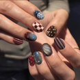 thumbnail image 1 of Uñas postizas adhesivas IMRAIN cortas cuadradas azul verdoso con lunares, 1 of 8