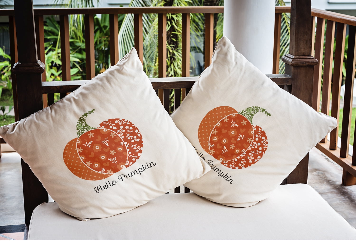16" x 16" Simply Daisy Hello Pumpkin Polyester Indoor/Outdoor Pillow, Harvest Orange Qty 1
