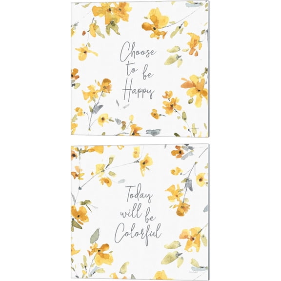 Great Art Now Happy Yellow D by Lisa Audit 2 Piece Canvas Art Set Each 14"W x 14"H