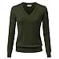 thumbnail image 3 of JSCEND Chandail en Tricot Extensible Doux Basique à Manches Longues et Col en V pour Femmes Olive L, 3 of 4