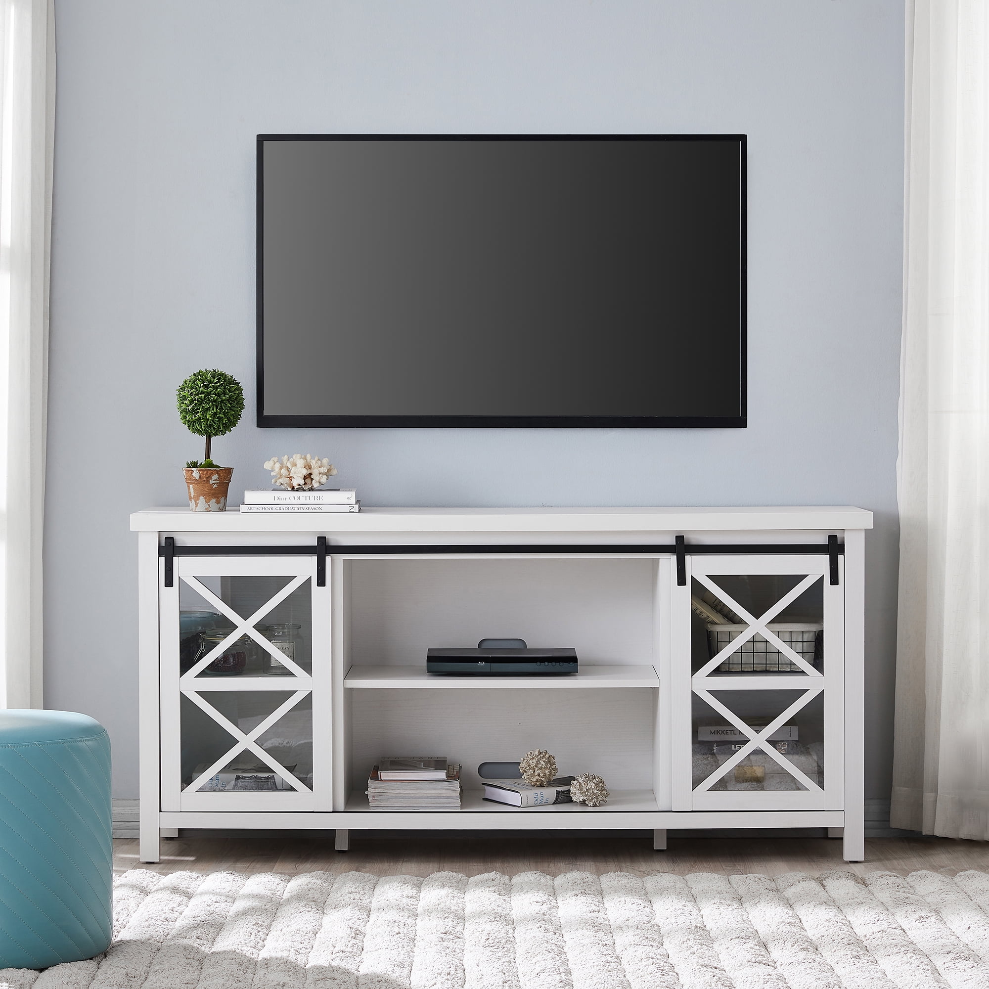 Evelyn&Zoe Clementine Rectangular TV Stand for TV's up to 75", White