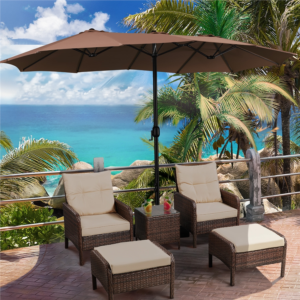 Renwick 15ft Outdoor Twin Patio Umbrella with Crank, Brown
