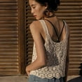 thumbnail image 5 of YEUHTLL Women Crochet Crop Tank Top Boho Hollow Knit Floral Camisole Sleeveless Cover Up, 5 of 16