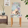 thumbnail image 4 of Yayeee 4 Pack Dining Chair Covers Stretch Parson Chairs Slipcovers Seat Protector, Green Floral Cranes Pattern, 4 of 6
