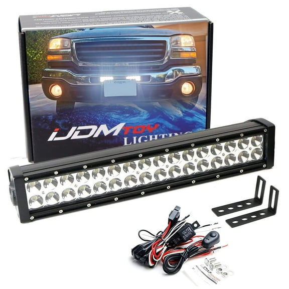 Concealed Style Upper Bumper Grille Mount LED Light Bar For 2003-06 GMC Sierra 1500 2500 3500, Includes 96W High Power LED Lightbar, Mounting Brackets & On/Off Switch Wiring
