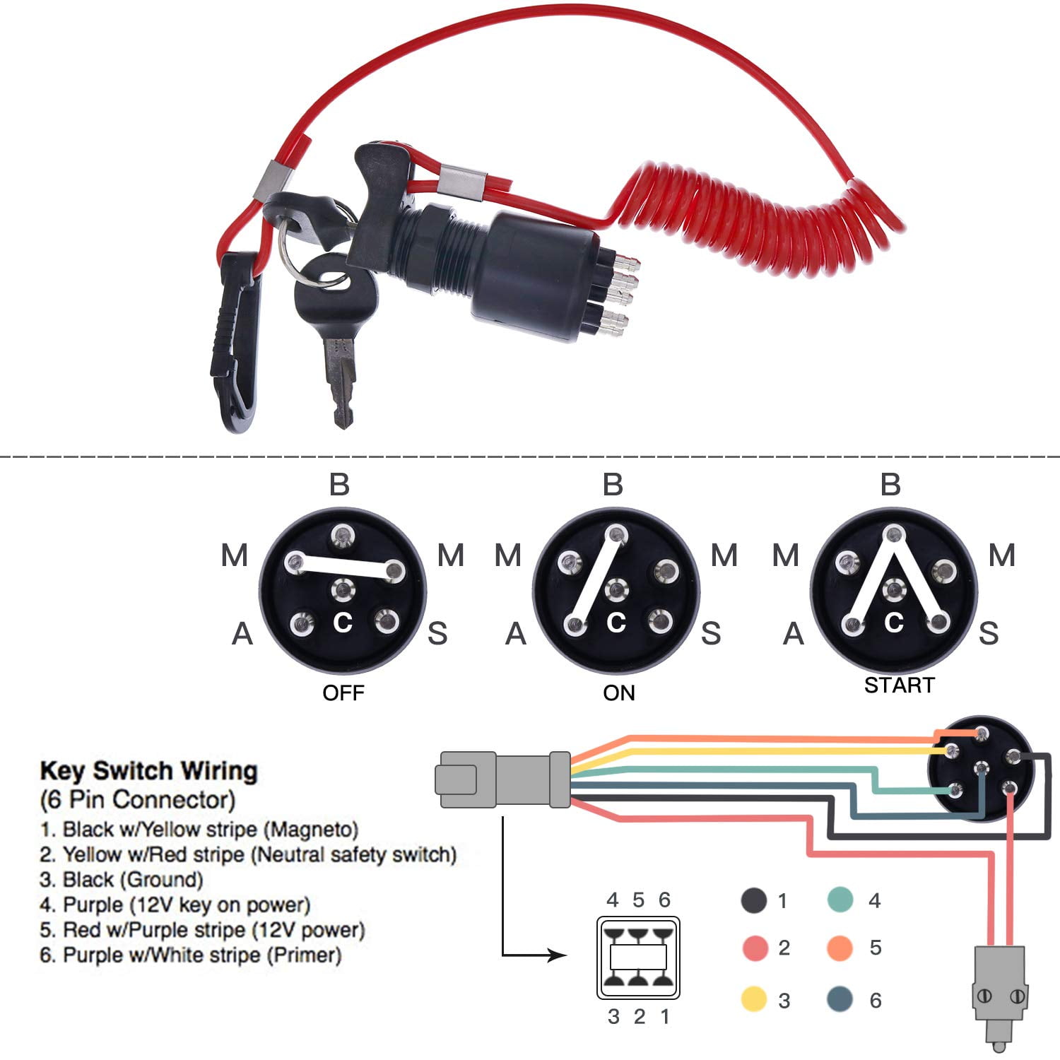 Ignition Switch W/Key 175974 5005801 For OMC Johnson Evinrude BRP 40-200HP Outboard Motor