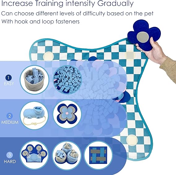 Rasingwell Snuffle Mat for Dogs with Theme Sniffing Mat 23 x 23 inches for All Breeds of Dog Cat, Interactive Puzzle Toy & Enrichment Toys for Dog Stress Relief (Blue)