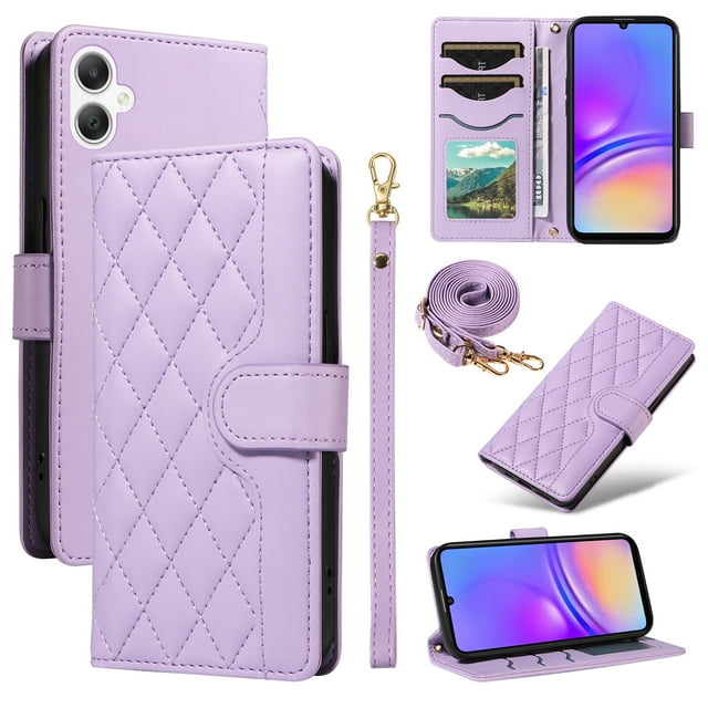 Samsung Galaxy A06 Phone Case , Wallet Flip Cover Adjustable Crossbody Lanyard Magnetic Card Slots