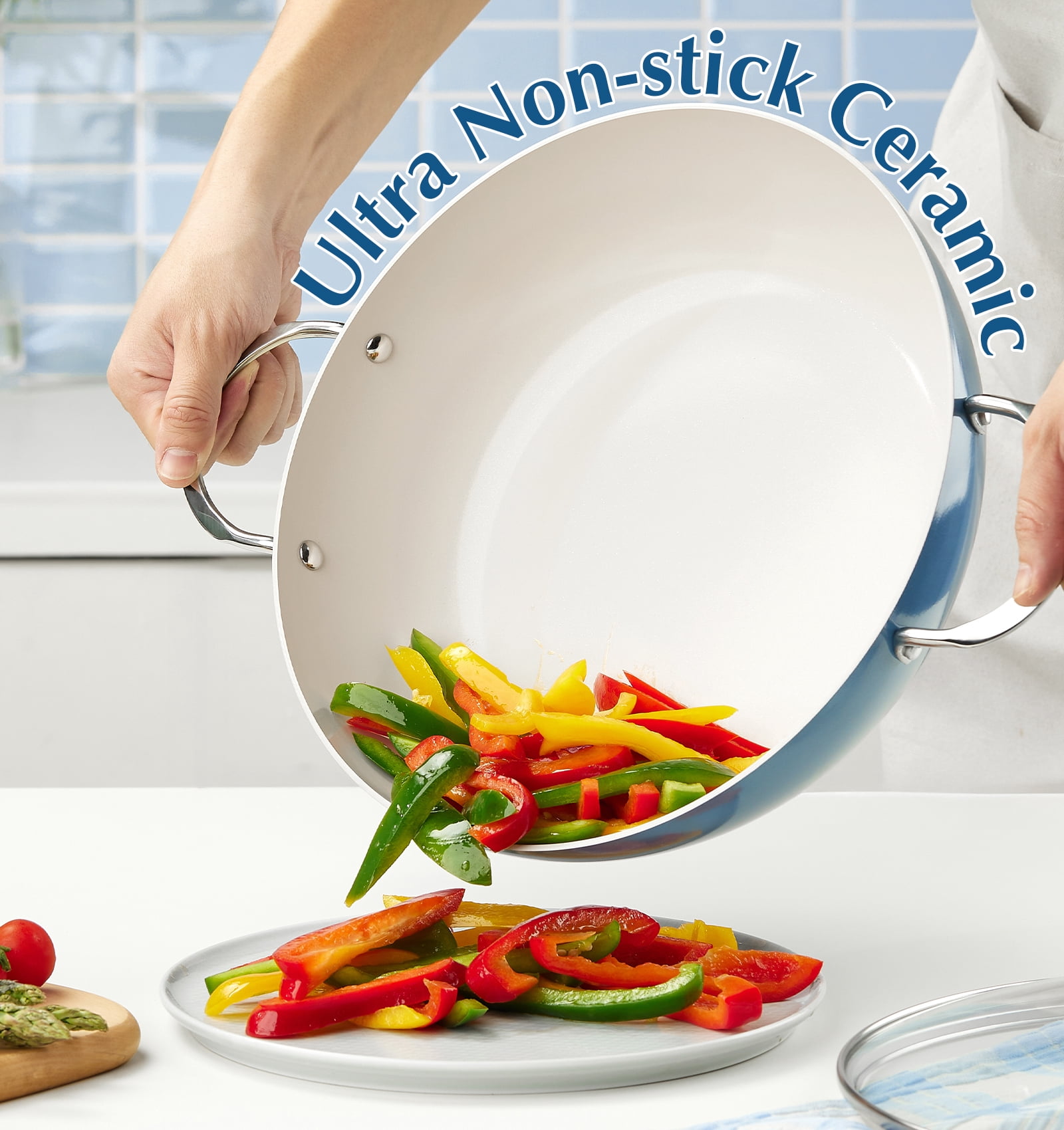 Koch Systeme CS 6QT Non-Stick Deep Frying Pan with Lid, Saute Pan with Aluminum Ceramic Coating, Dishwasher and Oven Safe, Blue