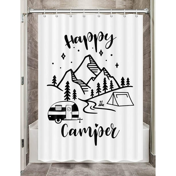 Camper RV Shower Curtains, Short Small Shower Curtain Mountain Rivers