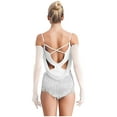 thumbnail image 2 of SiiRoh Women 2 Pieces Latin Dance Outfit Tassel Samba Salsa Jazz Dance Leotards Bodysuit with Gloves Ivory S, 2 of 7
