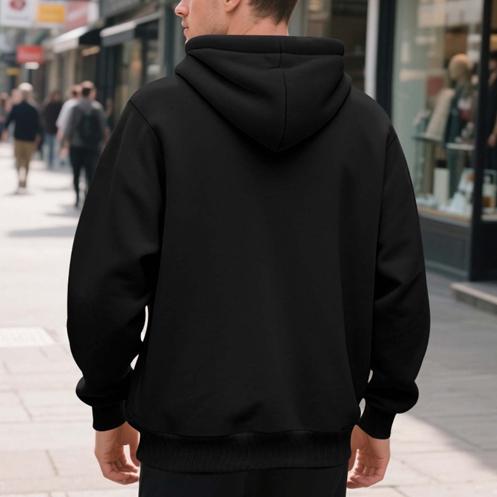 CFLVAEK Big and Tall Hoodies for Men Zippered Oversized Hoodie Sweatshirts Fall Winter Long Sleeve Hooded Jackets with Pockets Black M