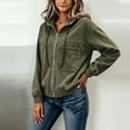 thumbnail image 6 of Tqcoqu Corduroy Zip Up Hoodie Jacket for Women,Drawstring Hood Long Sleeve Loose Casual Outerwear Tops with Patch Pocket For Fall Winter,Army Green Women's S-XXXL, 6 of 10