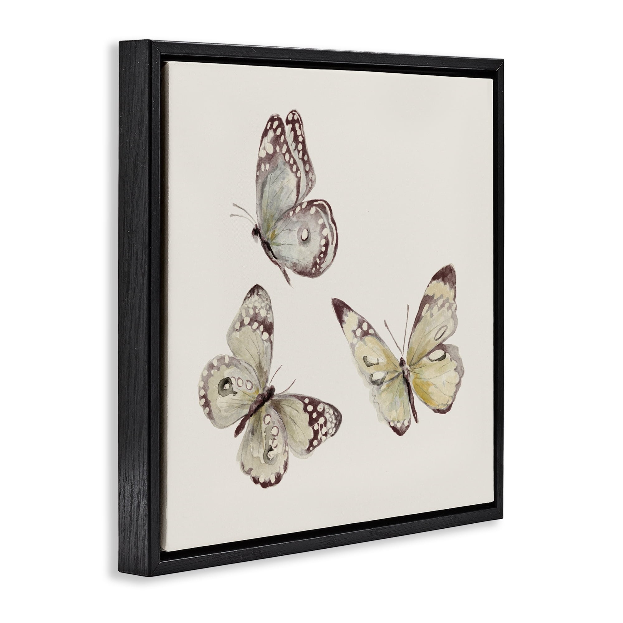 Stupell Industries Isolated Butterflies on Beige Black Framed Floater Canvas Wall Art, design by Patricia Pinto