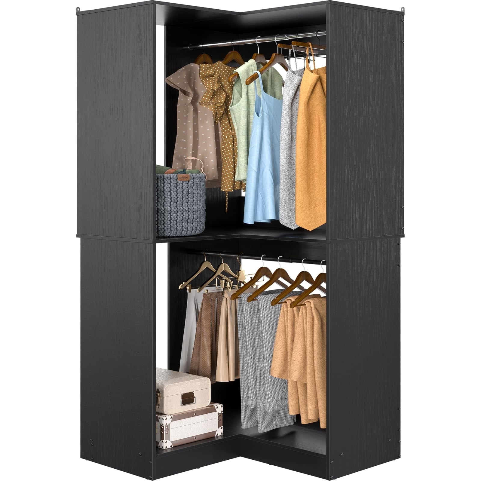 Homieasy Freestanding Corner Closet, 32'' Wide Wood, 2 Homieasy Freestanding Corner Closet, 32'' Wide Wood, 2