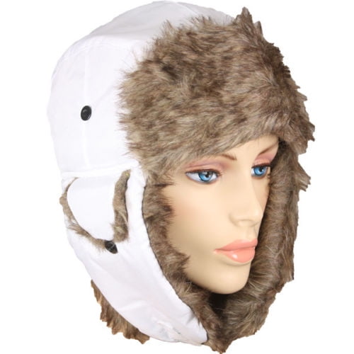 Faux Fur Pilot Hat WHITE Unisex Warm 